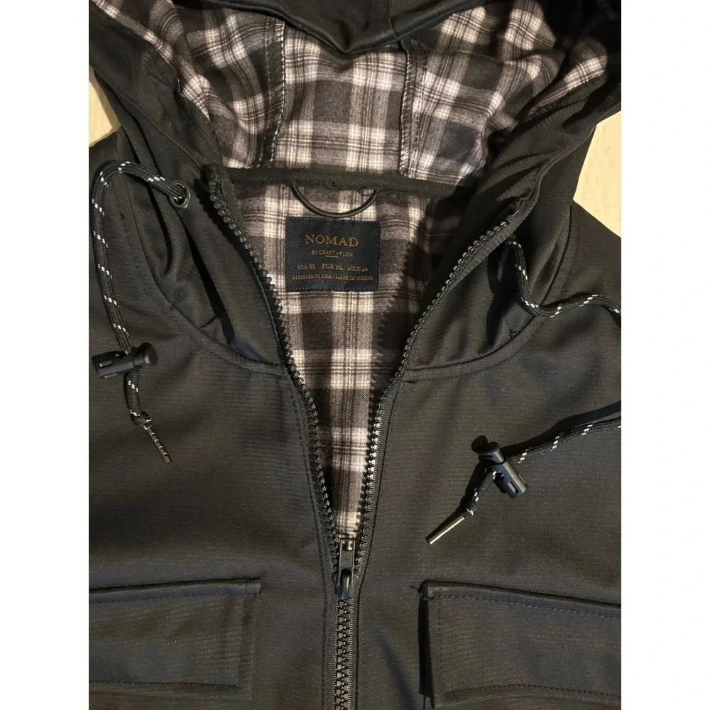 NOMAD by CRAFTFLOW Black Plaid Lined Hooded Jacket Style E THEO MN XL - Picture 6 of 14